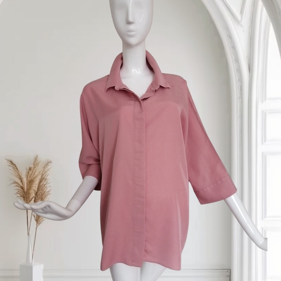 COS Tops - COS Oversized Button-Down Shirt in Dusty Rose S/ XXL